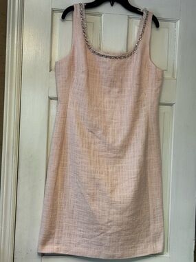 Karl Lagerfeld Blush Tweed Midi Dress with Silver Chain